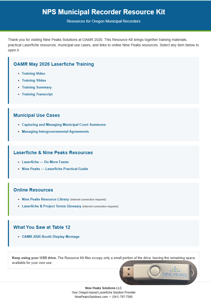 NPS Municipal Recorder Resource Kit provided for OAMR 2026